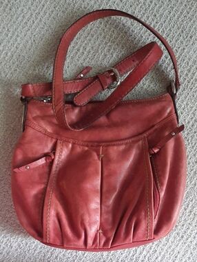 Tignanello Red Brick Leather Shoulder Crossbody Bag